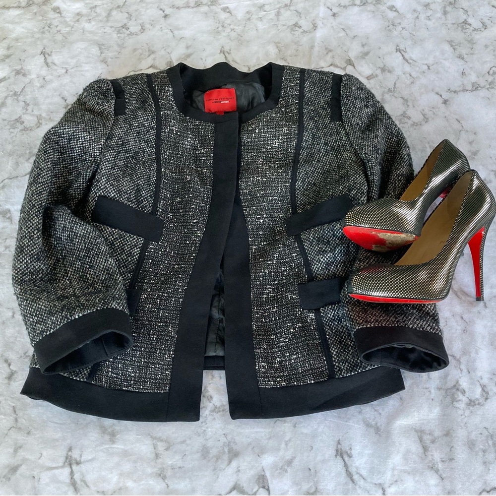 Black white with silver tweed blazer